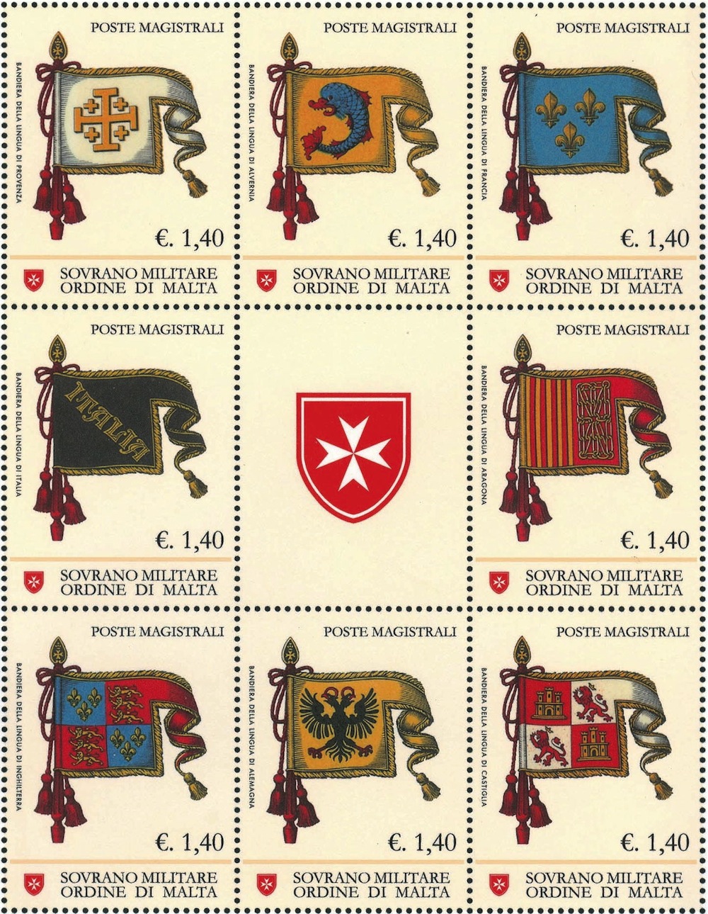 bandiere delle antiche lingue dell'Ordine di San Giovanni a Rodi e a Malta