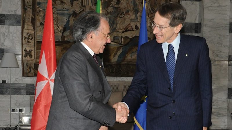 Italian Foreign Minister Giulio Terzi receives the Grand Chancellor, Jean-Pierre Mazery