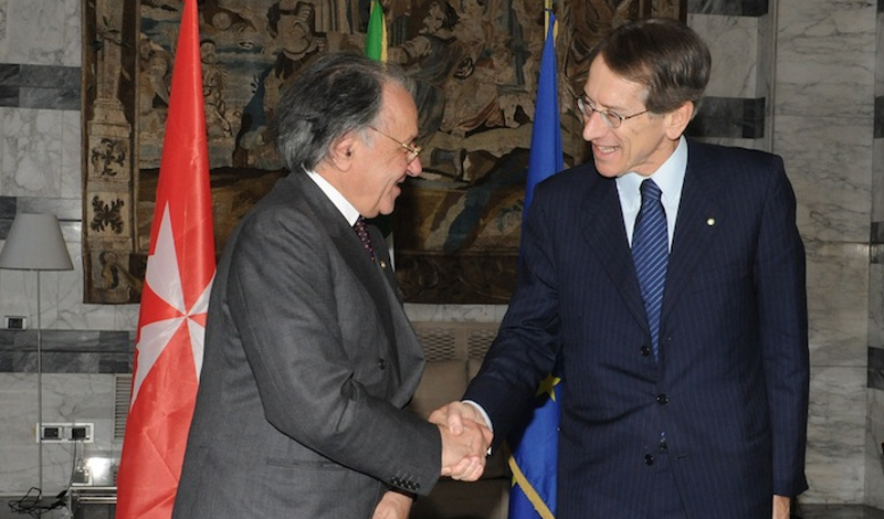 Italian Foreign Minister Giulio Terzi receives the Grand Chancellor, Jean-Pierre Mazery