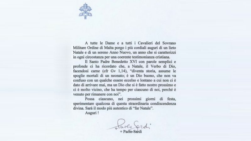 Message du pro-patronus a tous les membres de l’Ordre de Malte