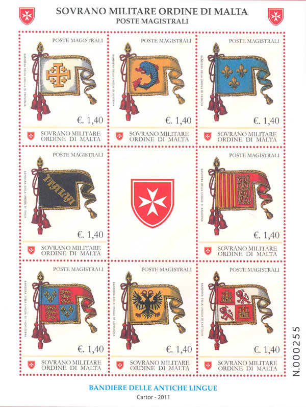 Emissione 423 – Bandiere delle antiche lingue del Sovrano Militare Ordine Ospedaliero di San Giovanni di Gerusalemme di Rodi e di Malta