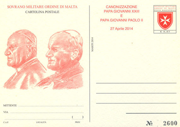 Emissione 461 – Canonizzazione di Papa Giovanni XXIII E DI Papa Giovanni Paolo II – Cartolina Postale