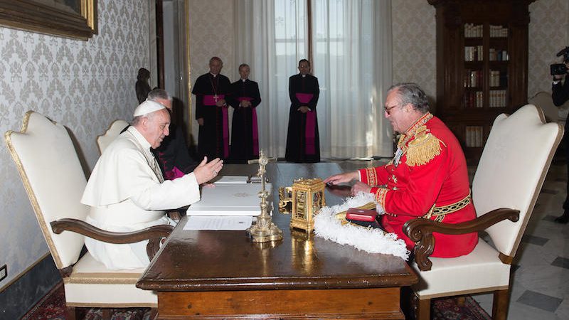 Grand Master Fra’ Matthew Festing in audience with Pope Francis