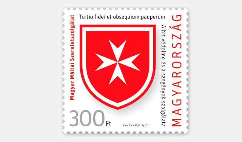 Eine briefmarke erinnert an das 25-jährige bestehen des Ungarischen hilfsdienstes des Malteserordens