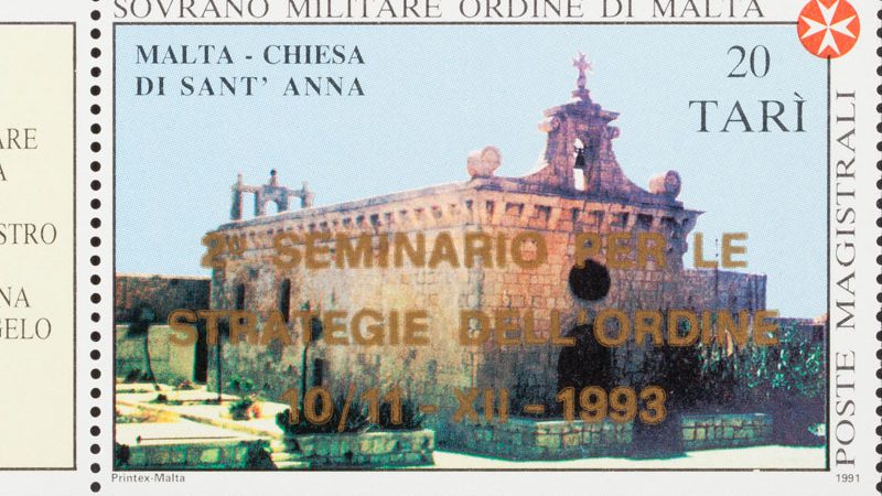 Emissione 191 – Sovrastampa commemorativa del 2° seminario per le strategie dell’Ordine di Malta, forte S. Angelo 10/11 – XII – 1993