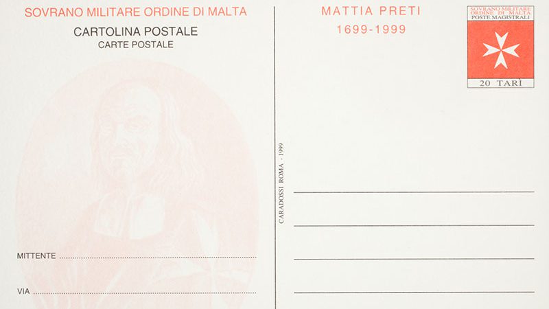 Emissione 257 – Commemorazione di Mattia Preti (1699-1999) – cartolina postale