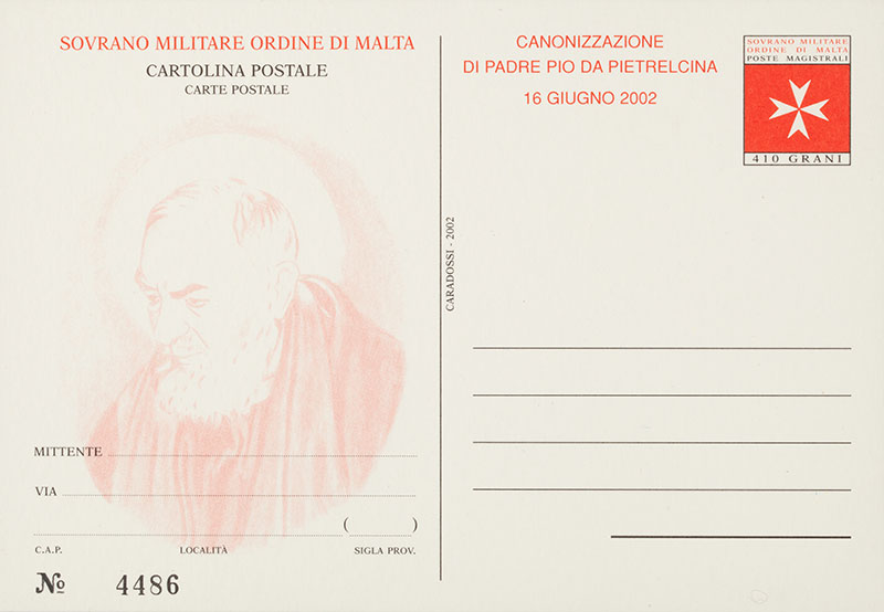 Emissione 295 – Cartolina Postale – Canonizzazione di Padre Pio da Pietrelcina