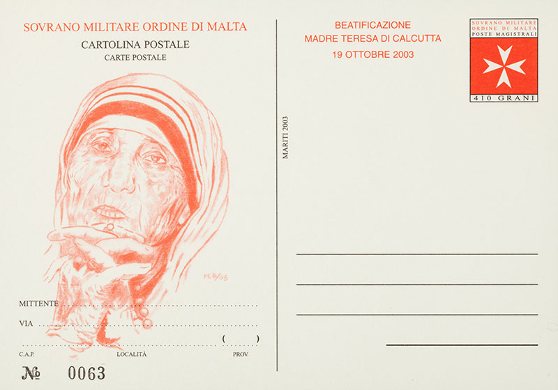 Emissione 315 – Cartolina postale- beatificazione di Madre Teresa di Calcutta