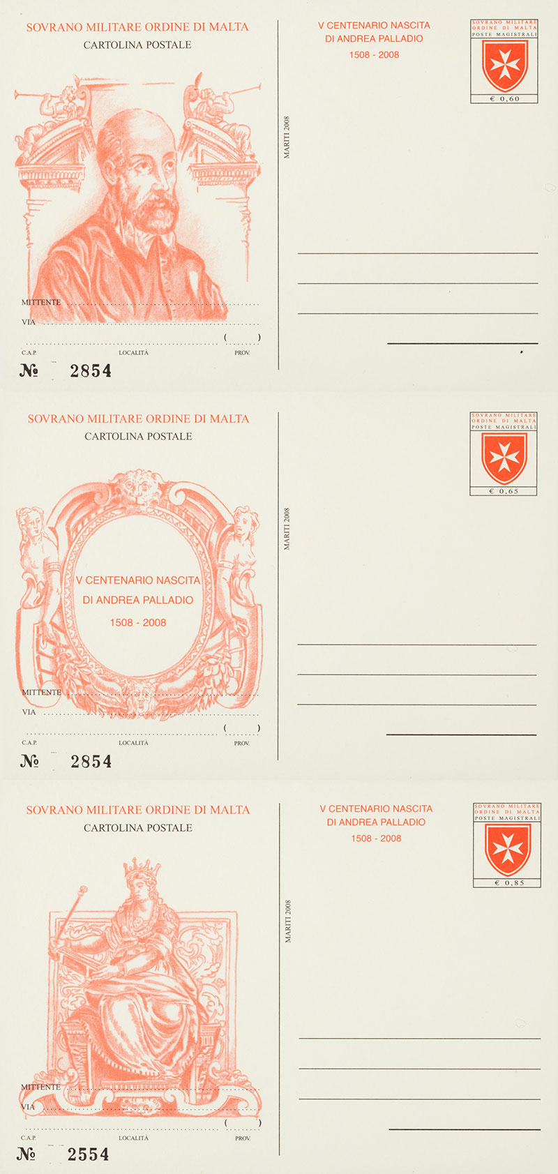 Emissione 382 – Cartoline postali commemorative del V centenario della nascita di Andrea Palladio