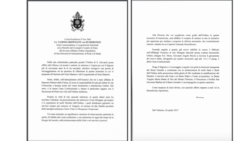 Lettera di Papa Francesco al Consiglio Compito di Stato