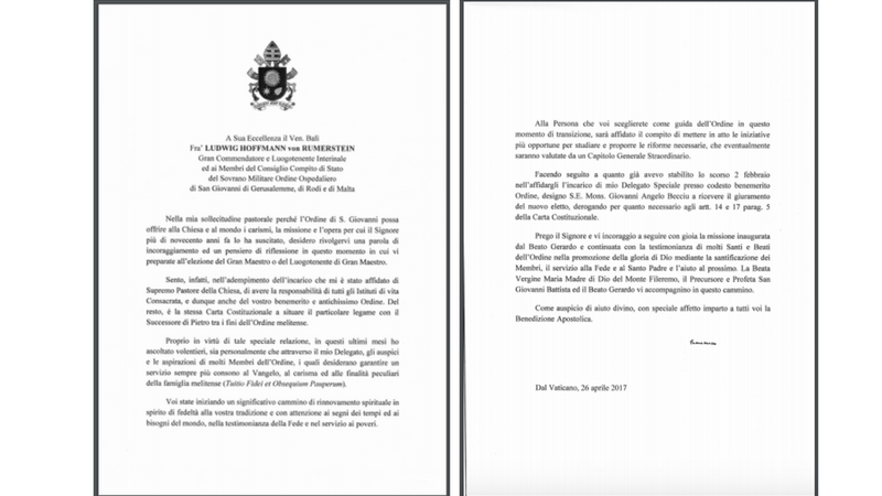 Lettre du Pape François au Conseil Complet d’État