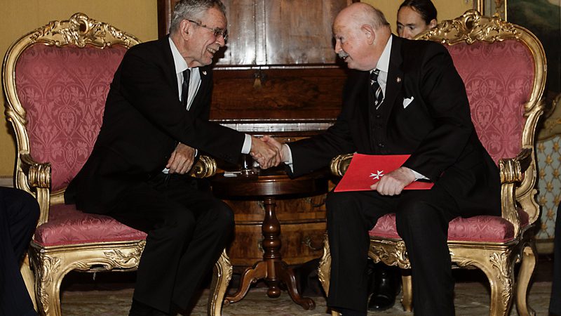 Visita oficial del presidente de Austria, Alexander Van der Bellen, recibido por el Lugarteniente del Gran Maestre Frey Giacomo Dalla Torre