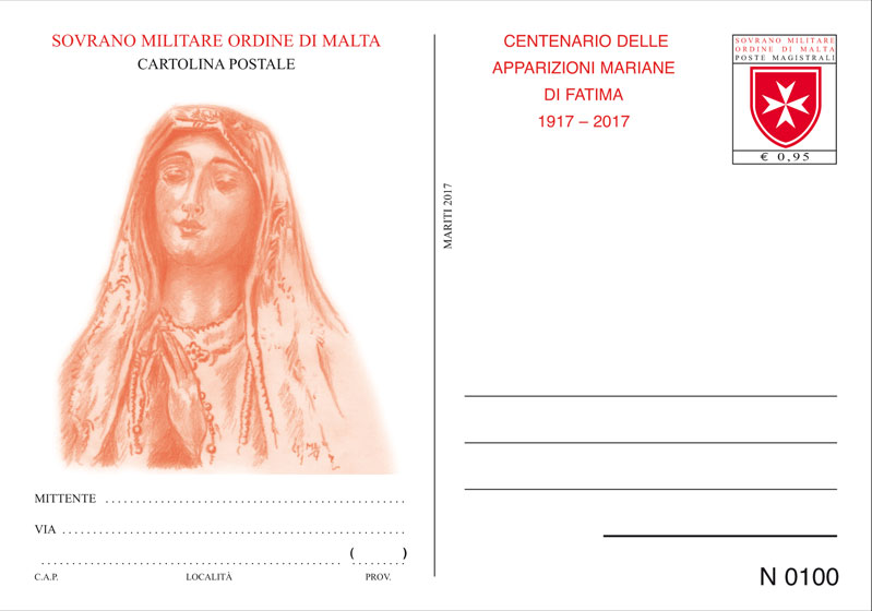 Centenario delle apparizioni Mariane di Fatima. Intero postale – cartolina postale