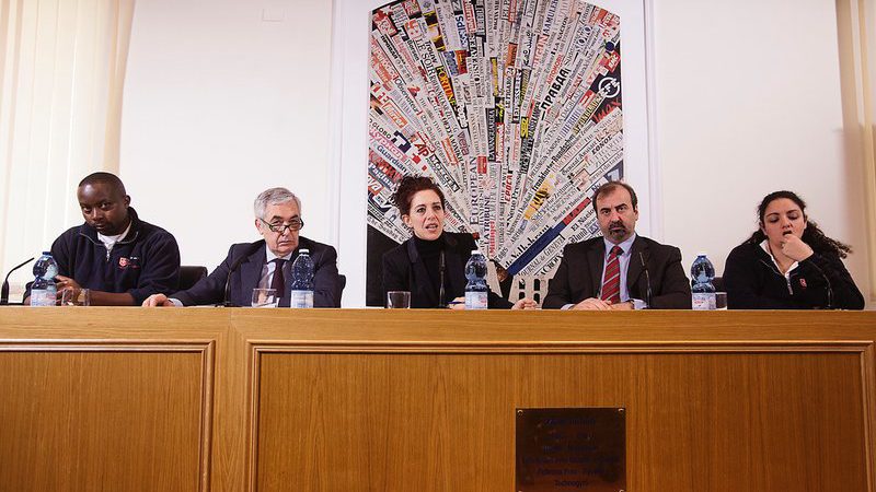 Presentación ante la prensa de la nueva misión en el Egeo del Cuerpo de ayuda italiano, en auxilio de los refugiados sirios