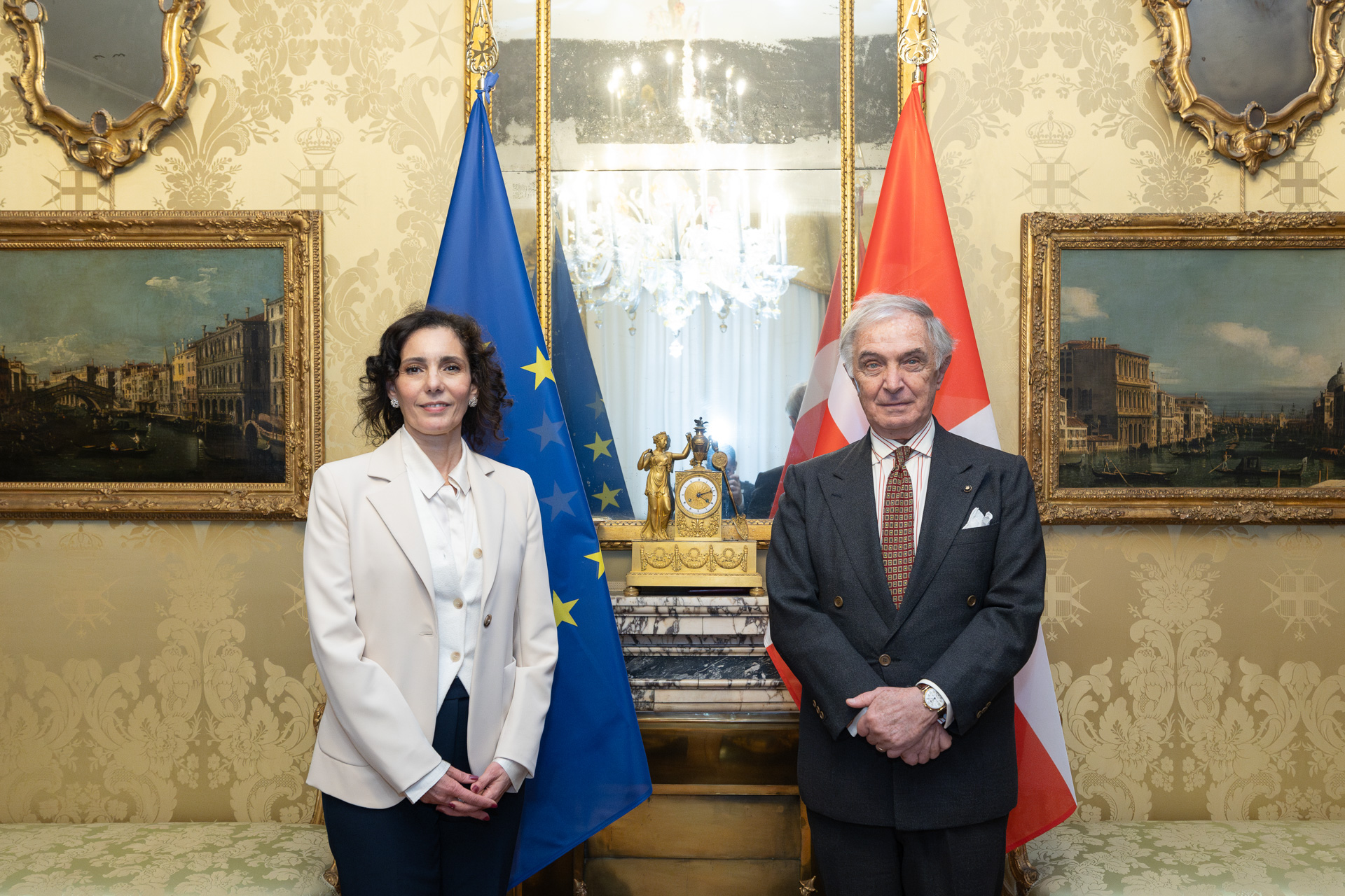 Der Großkanzler des Souveränen Malteserordens empfängt EU-Kommissarin Hadja Lahbib
