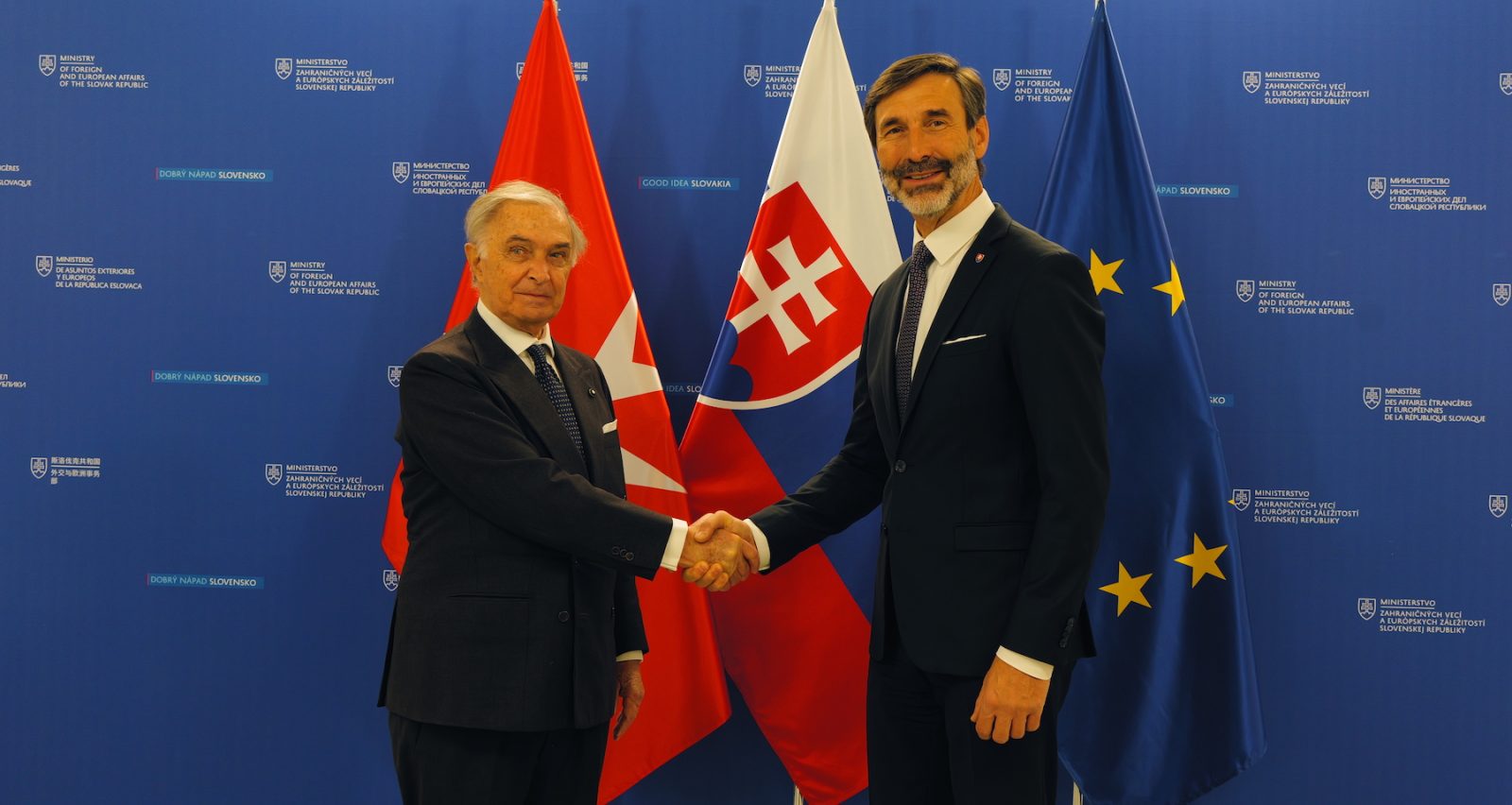 The Grand Chancellor and the Grand Hospitaller of the Order of Malta received in Bratislava by Ministers Blanár and Šaško